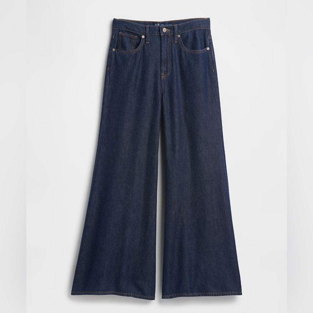 Wide-Leg Dark Blue Jeans - Picture 7 of 12